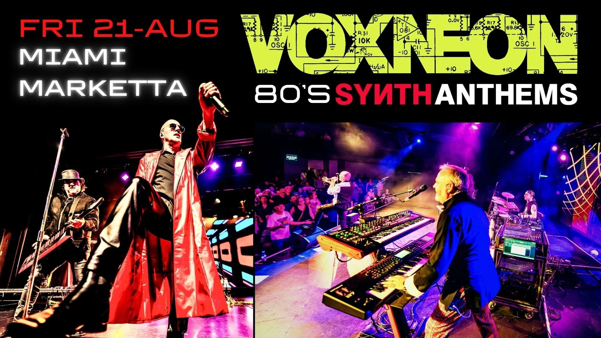 VOXNEON – SYNTH ANTHEMS | 80s Synth Pop Live — Miami Marketta